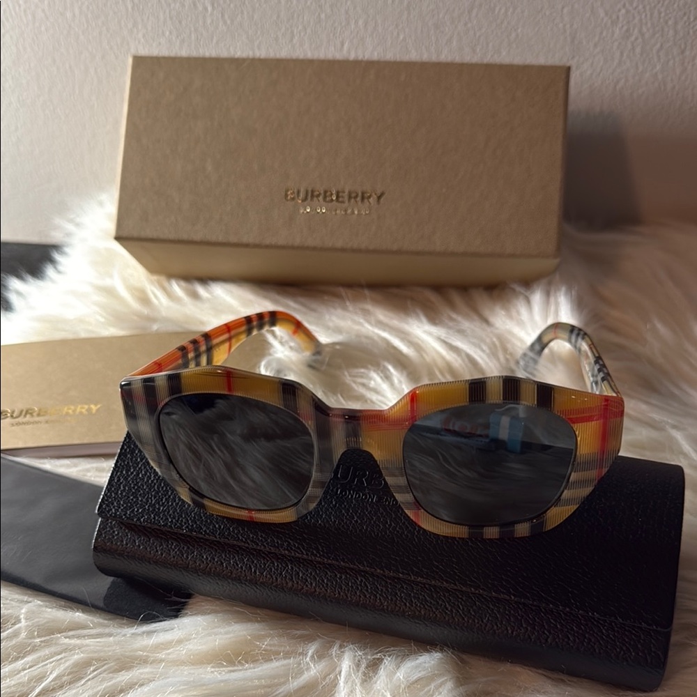 Burberry Plaid Sunglasses with Red and Yellow Accents